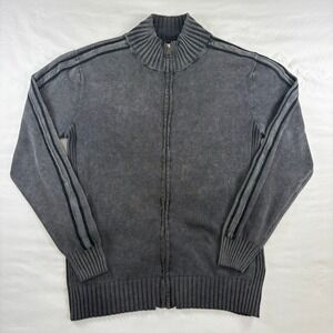 BKE Full Zip Sweater Mens L Gray Cotton Mock Neck Racing Stripe Ribbed Knit